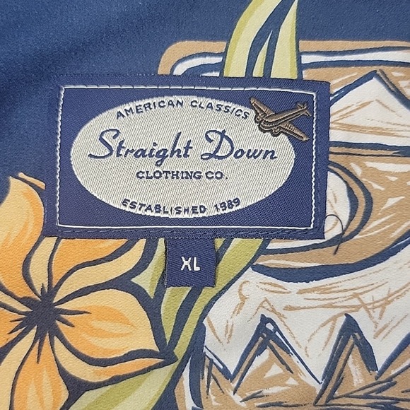 Vintage STRAIGHT DOWN Hawaiian Floral Button Up Shirt Mens XL Blue Sateen USA - Picture 4 of 6